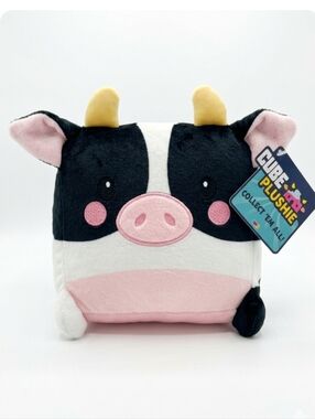 Memory Foam Sensory Plushies Black & Pink Cow Stuffed Animal Cube Squish Squishy